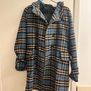 Blue/green and tan plaid coat